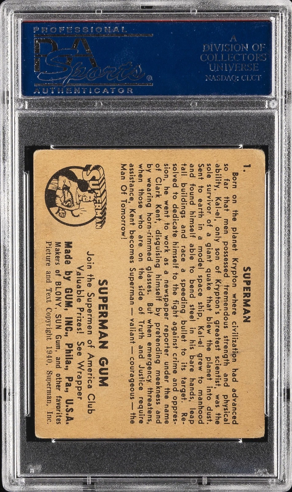 1940 Gum, Inc. Superman #1 back