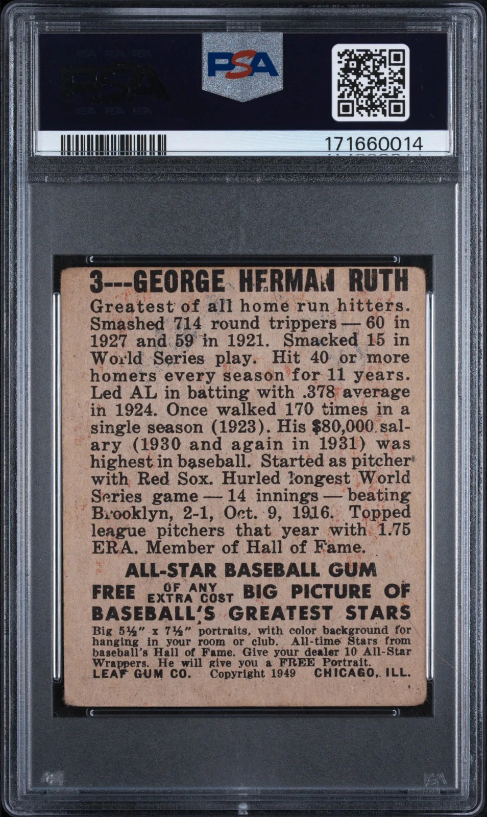 1948-49 Leaf Babe Ruth #3 back