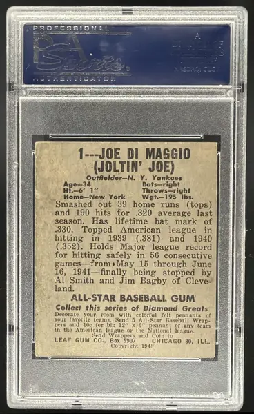 1948-49 Leaf Joe DiMaggio #1 back