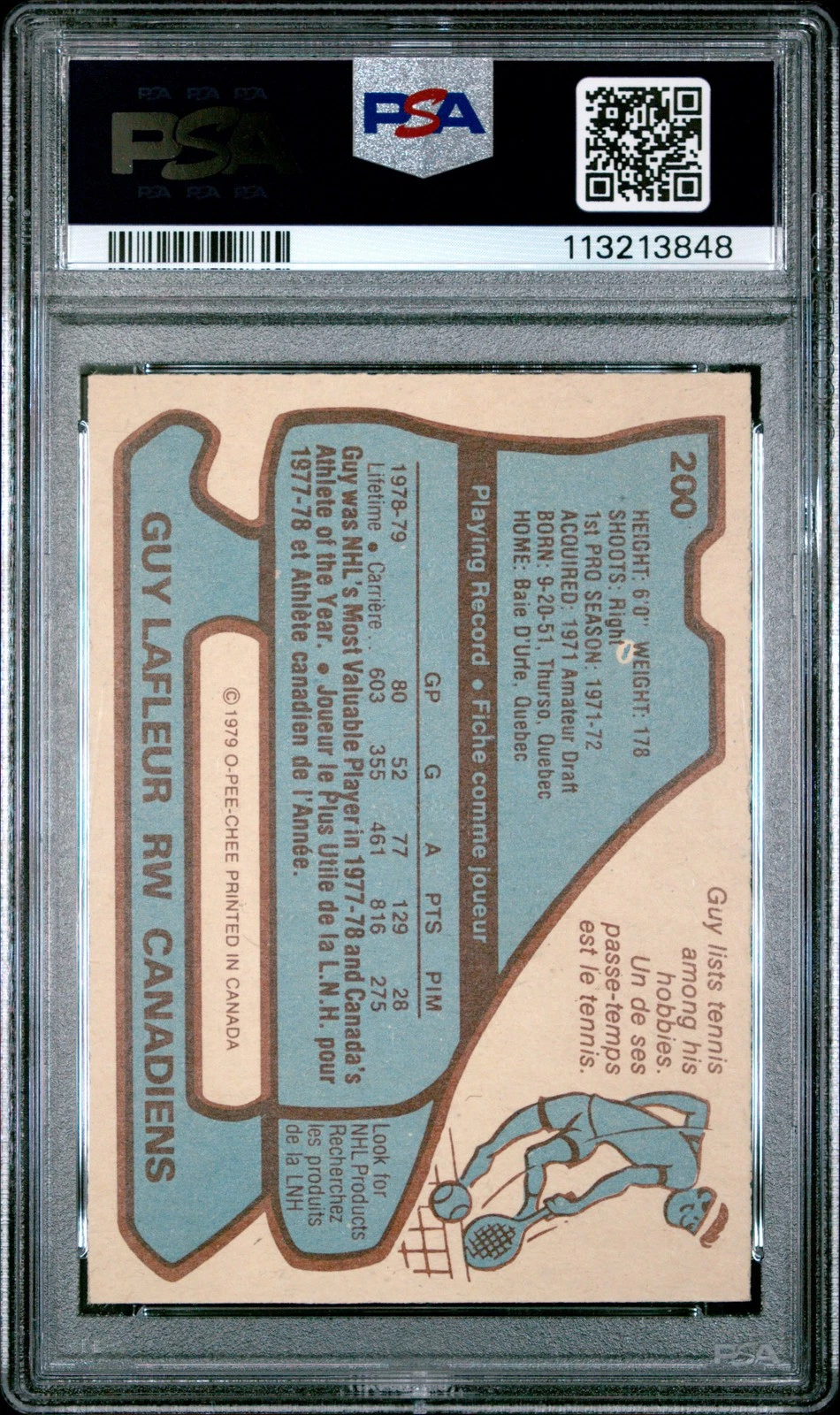 1979-80 O-Pee-Chee Guy Lafleur #200 back