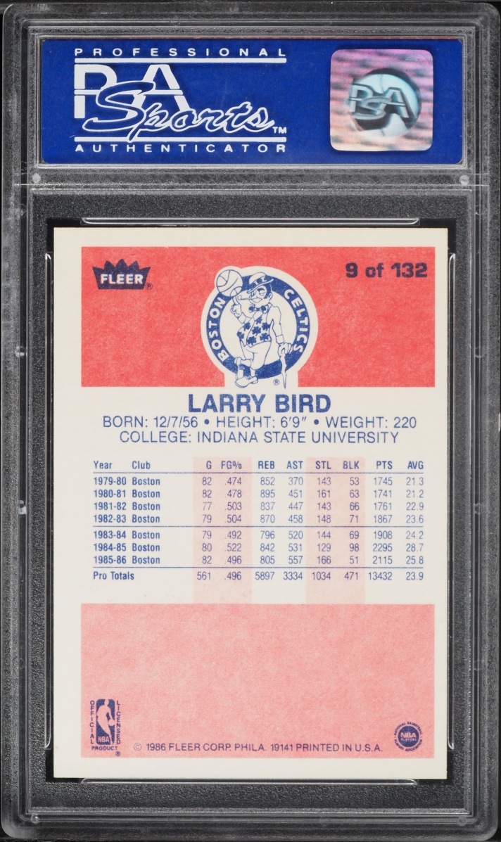 1986-87 Fleer Larry Bird #9 back