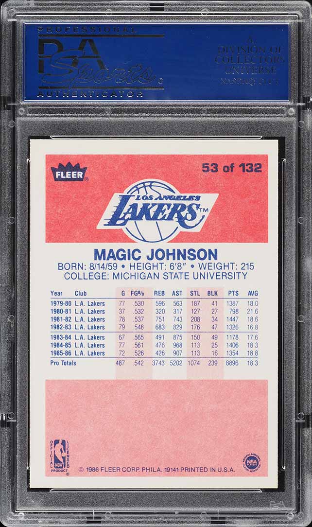 1986-87 Fleer Magic Johnson #53 back