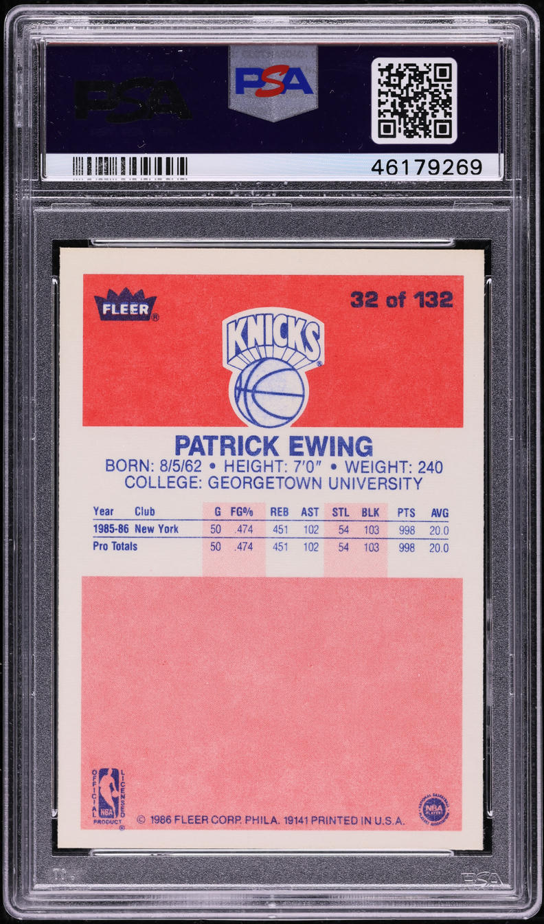 1986-87 Fleer Patrick Ewing #32 back