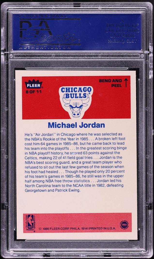1986-87 Fleer Sticker Michael Jordan #8 back